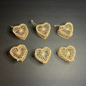 Set of 6 Handmade Mini Woven Heart Trinket Boxes w/ Lids & Latches 1.5 x 2.25"